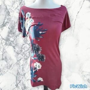 George Women's Short Sleeve Burgundy Floral Tee